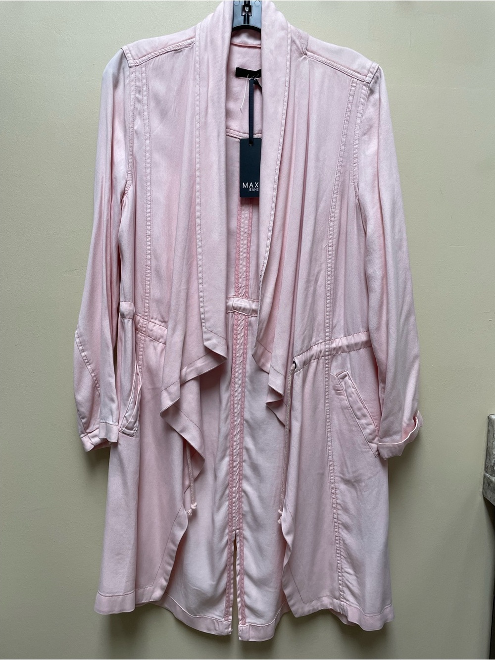 Light Pink Draped Open-Front Cardigan